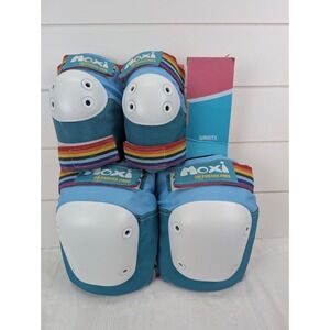 Moxi 187 Killer Pads Roller Skate Pad Set L/XL Knee Elbow Blue Rainbow Stripe